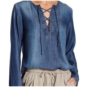 Bella Dahl Blue Chambray Lace Up Shirt Size Medium Bohemian Denim